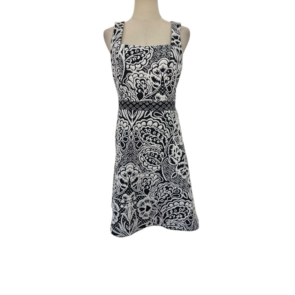 Ett: Twa‎ Anthropologie Dress Sz M Black White Jacquard Fit Flare Boho Party
